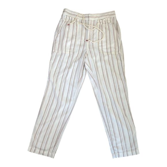 Anthropologie Casual White Tan Striped Linen‎ Blend Lightweight Pants Sz S - Picture 1 of 14